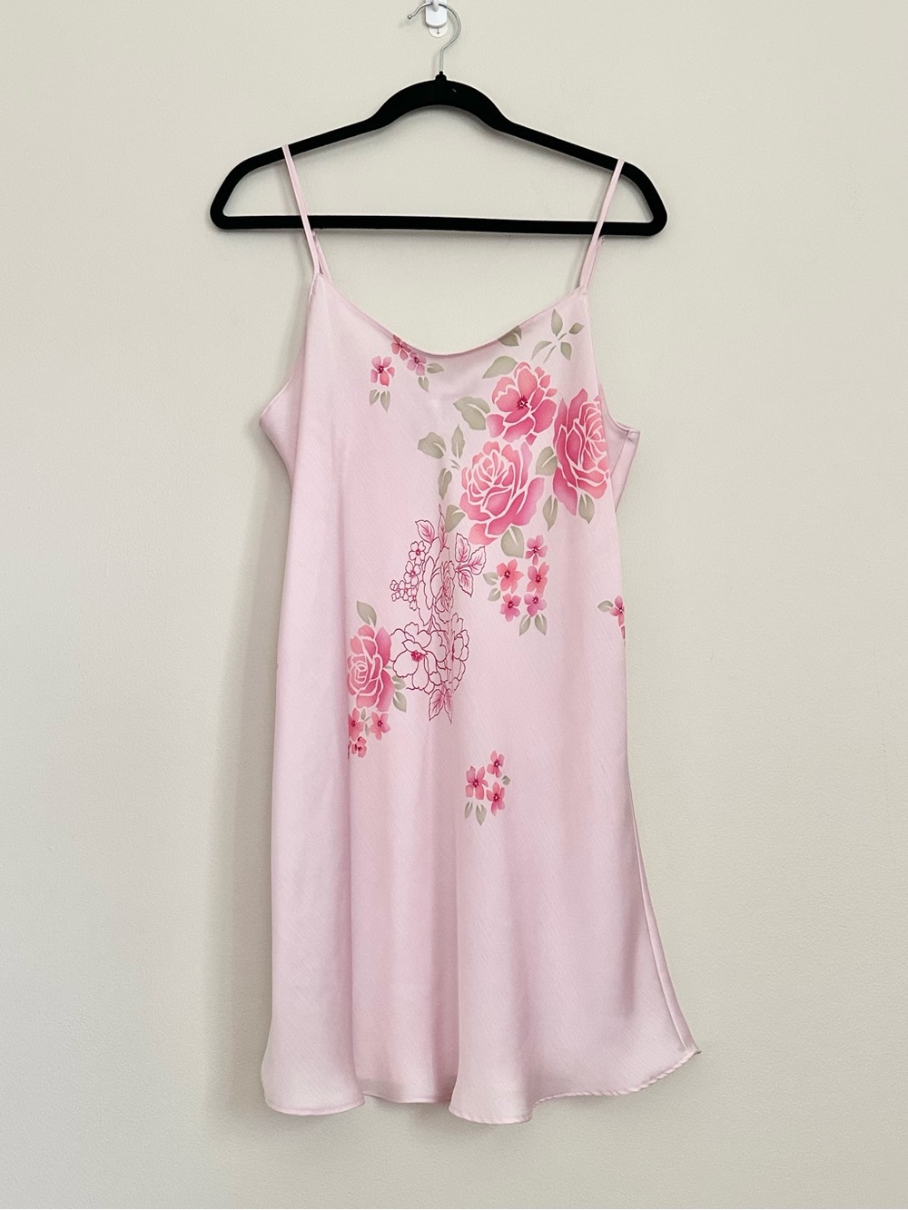 Vintage Morgan Taylor Intimates Pink Floral Satin Slip Chemise Mini Dress L Y2K